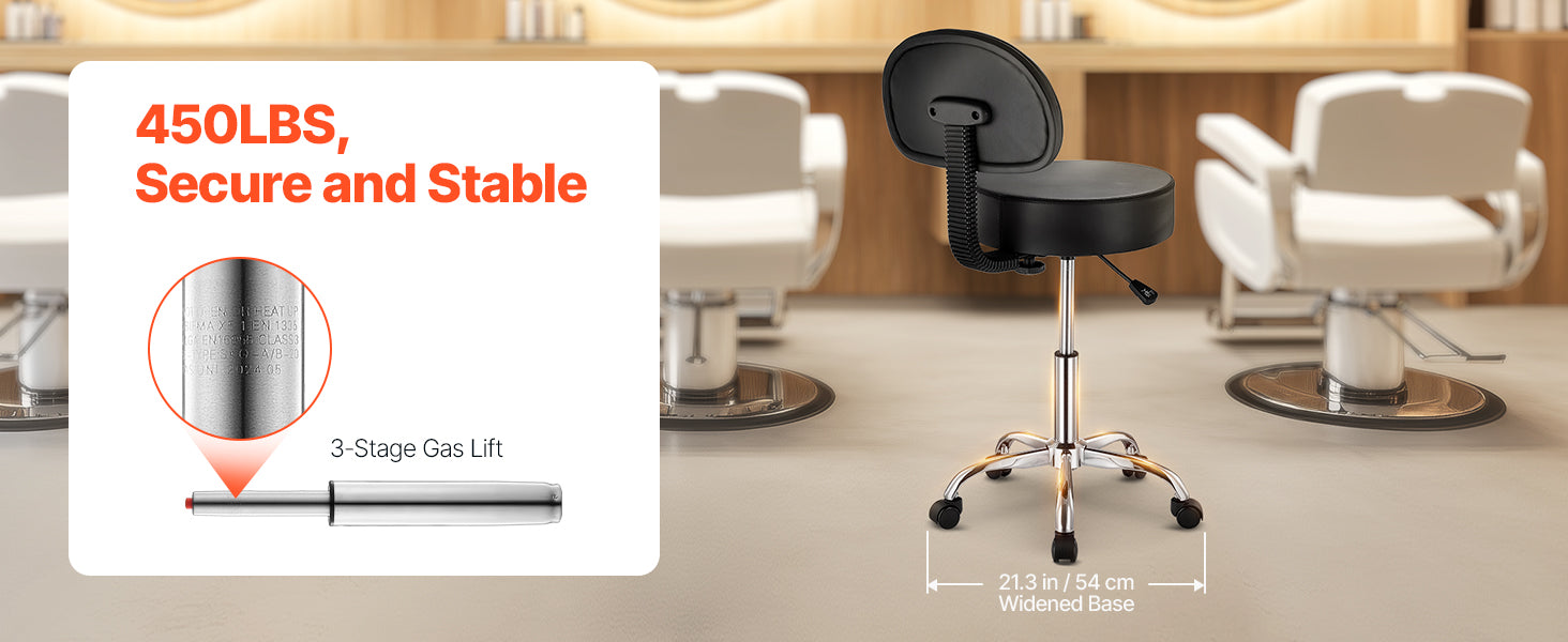 Rolling Stool Chair with Wheels 450 lb Capacity Adjustable Height