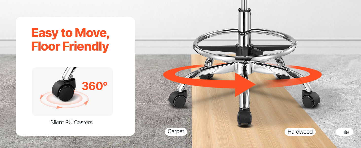 Rolling Stool Chair with Wheels 450 lb Capacity Adjustable Height