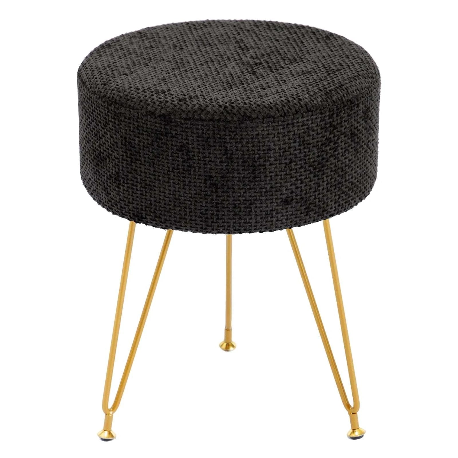 Round Velvet Ottoman Stool with Hidden Storage and Metal Legs-black / United States
