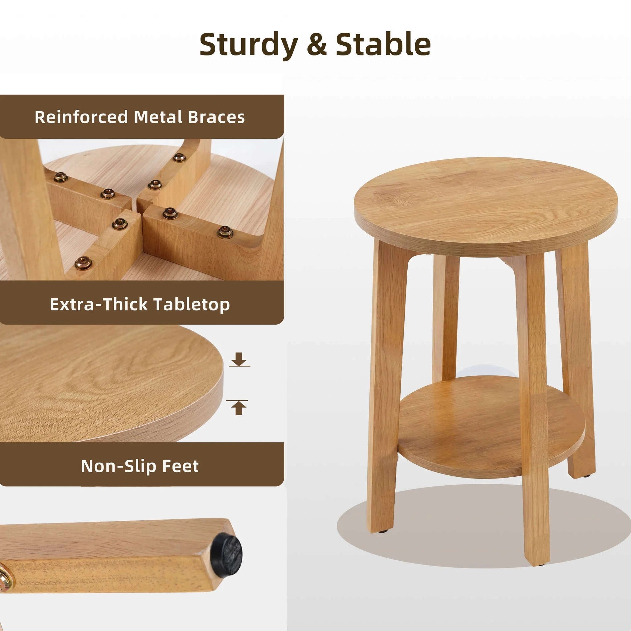 Round Wood Side Table with 2-Tier Storage Shelf for Small Spaces-2PC Wood / United States