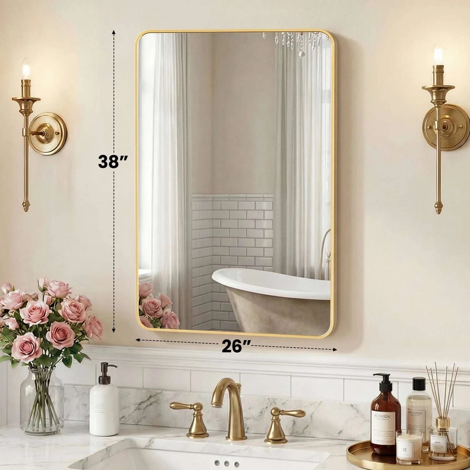 Rounded Rectangle Wall Mirror with Metal Frame, Tempered Glass-48L x 30W Black / United States