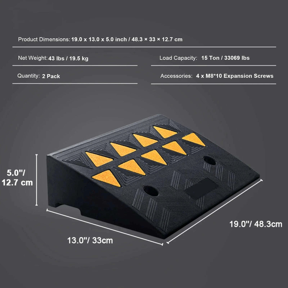 Rubber Curb Ramp Threshold Driveway Ramp-1pc 19.7x11.8x4.1in / United States