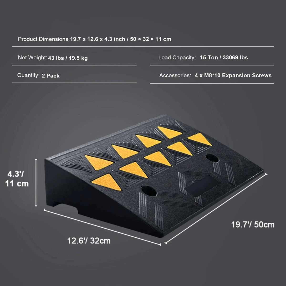 Rubber Curb Ramp Threshold Driveway Ramp-1pc 19.7x11.8x4.1in / United States