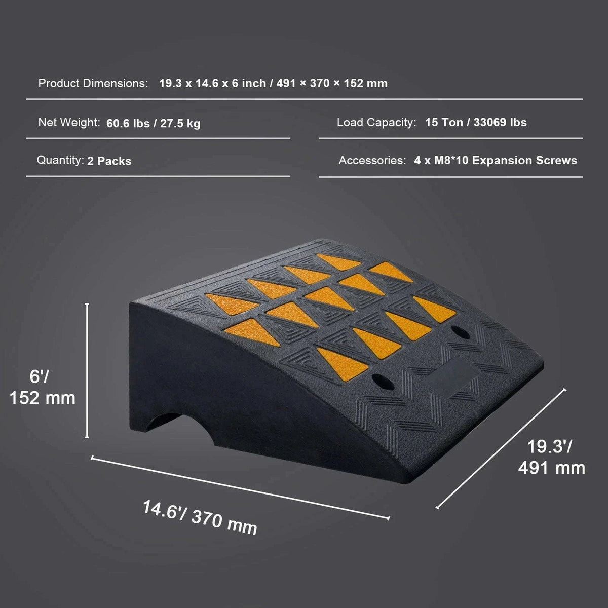 Rubber Curb Ramp Threshold Driveway Ramp-1pc 19.7x11.8x4.1in / United States