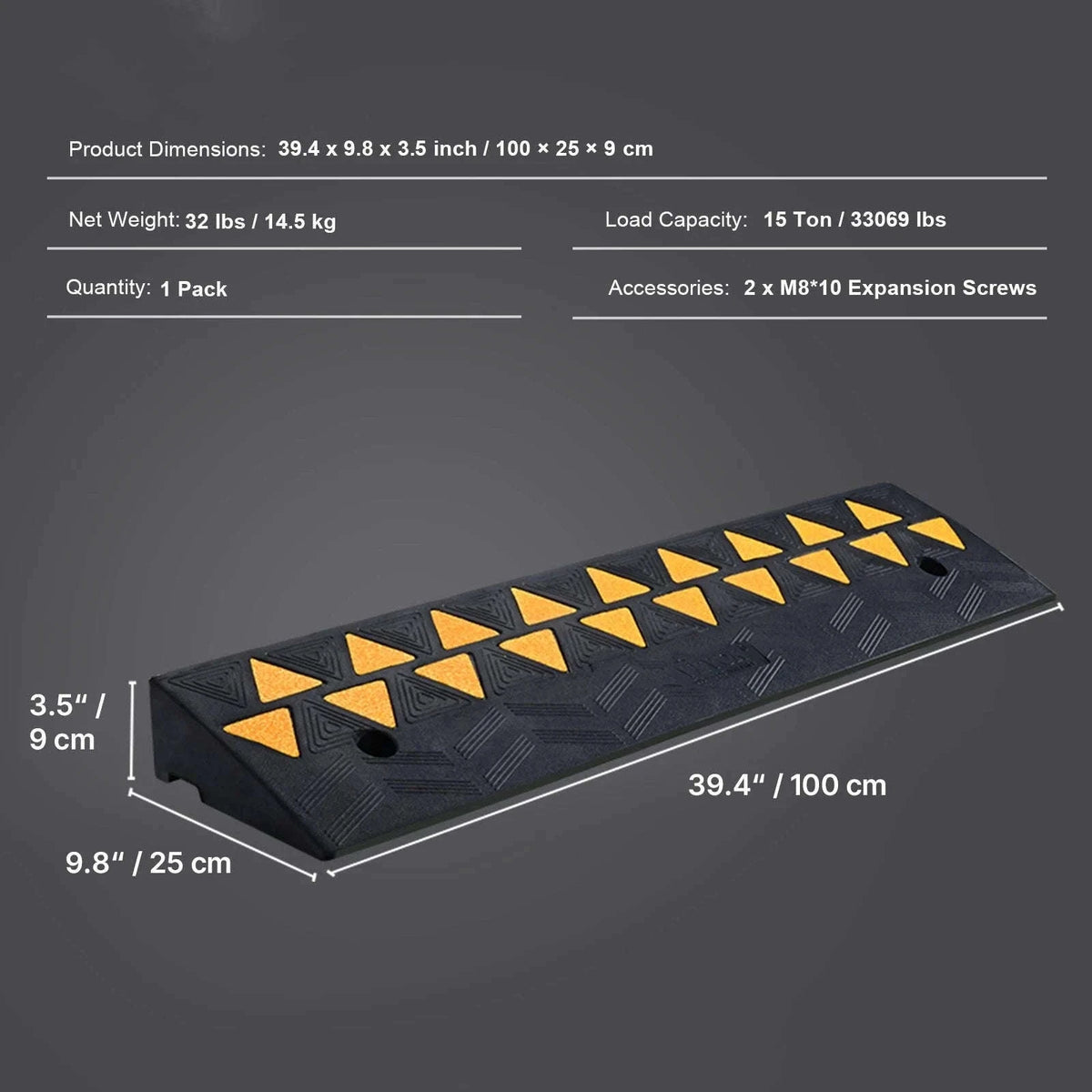 Rubber Curb Ramp Threshold Driveway Ramp-1pc 19.7x11.8x4.1in / United States