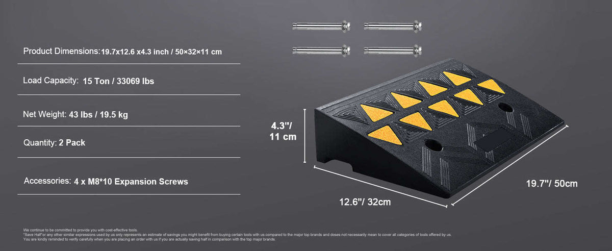 Rubber Curb Ramp Threshold Driveway Ramp-1pc 19.7x11.8x4.1in / United States