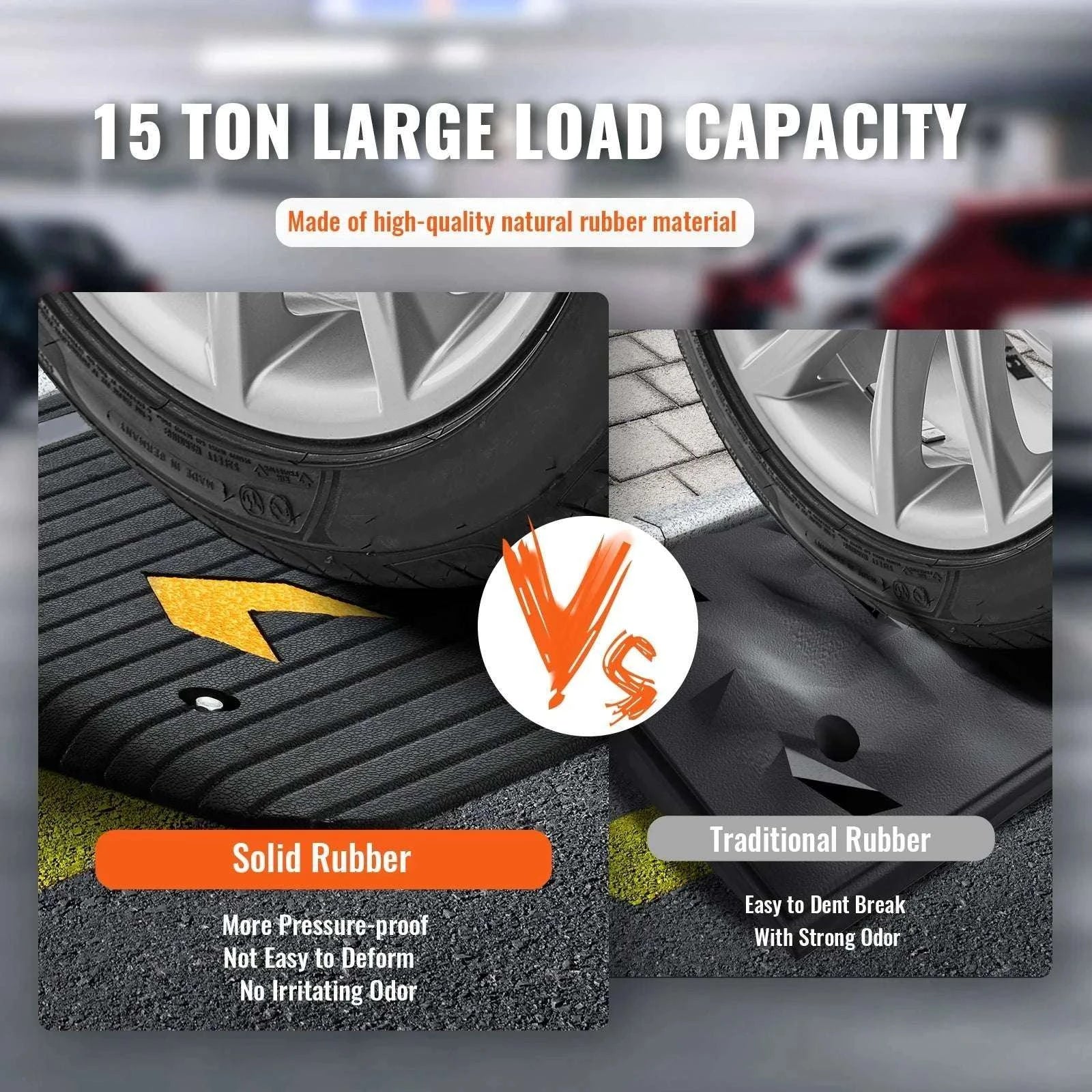 Rubber Driveway Curb Ramp 4" Rise Non-Slip Threshold for Wheels-43.3x12.6x1.5inch / United States
