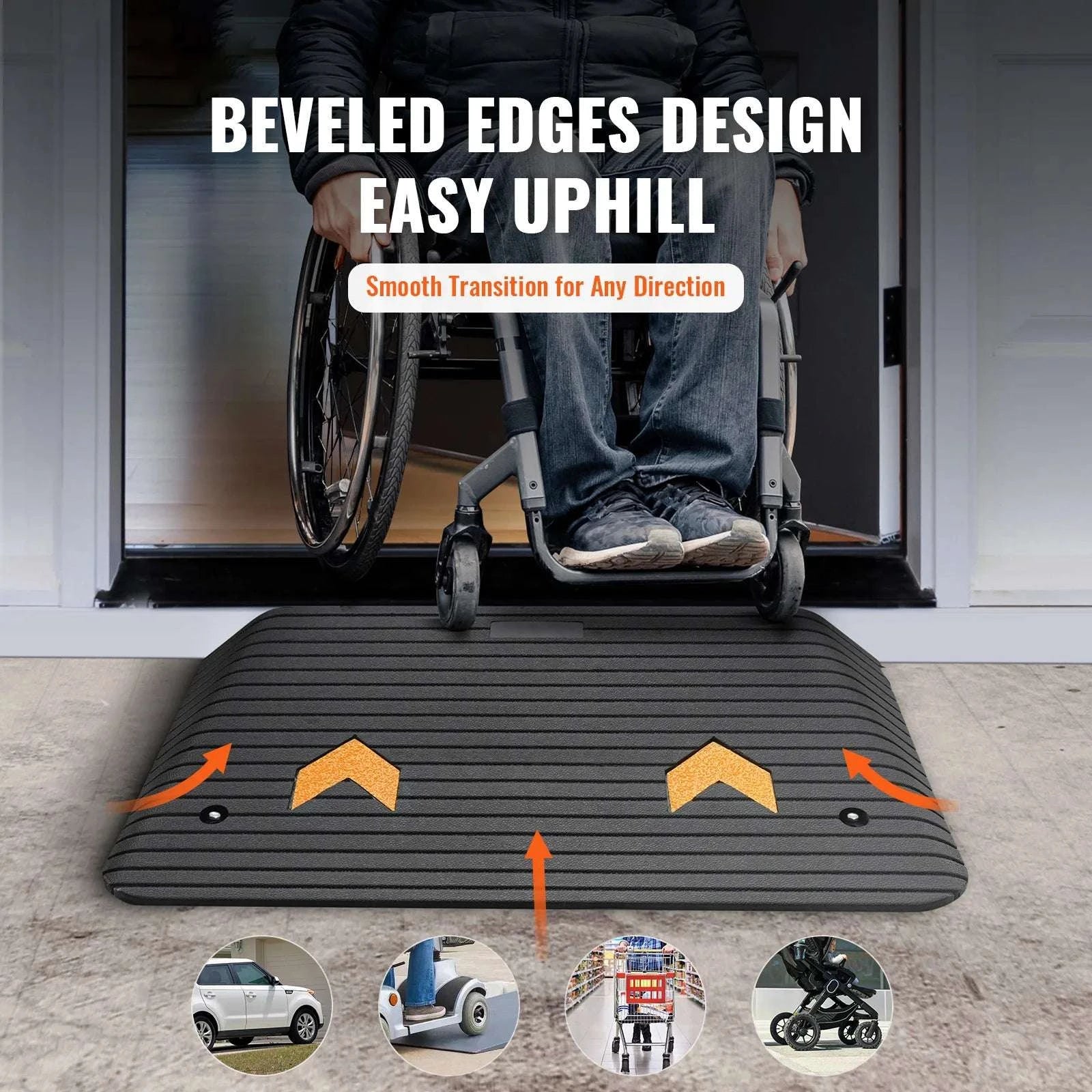 Rubber Driveway Curb Ramp 4" Rise Non-Slip Threshold for Wheels-43.3x12.6x1.5inch / United States