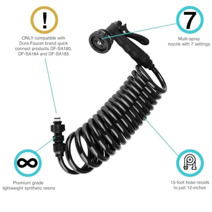 RV Exterior Quick Connect Sprayer with 7 Spray Settings and Coiled Hose Kit-United States / White