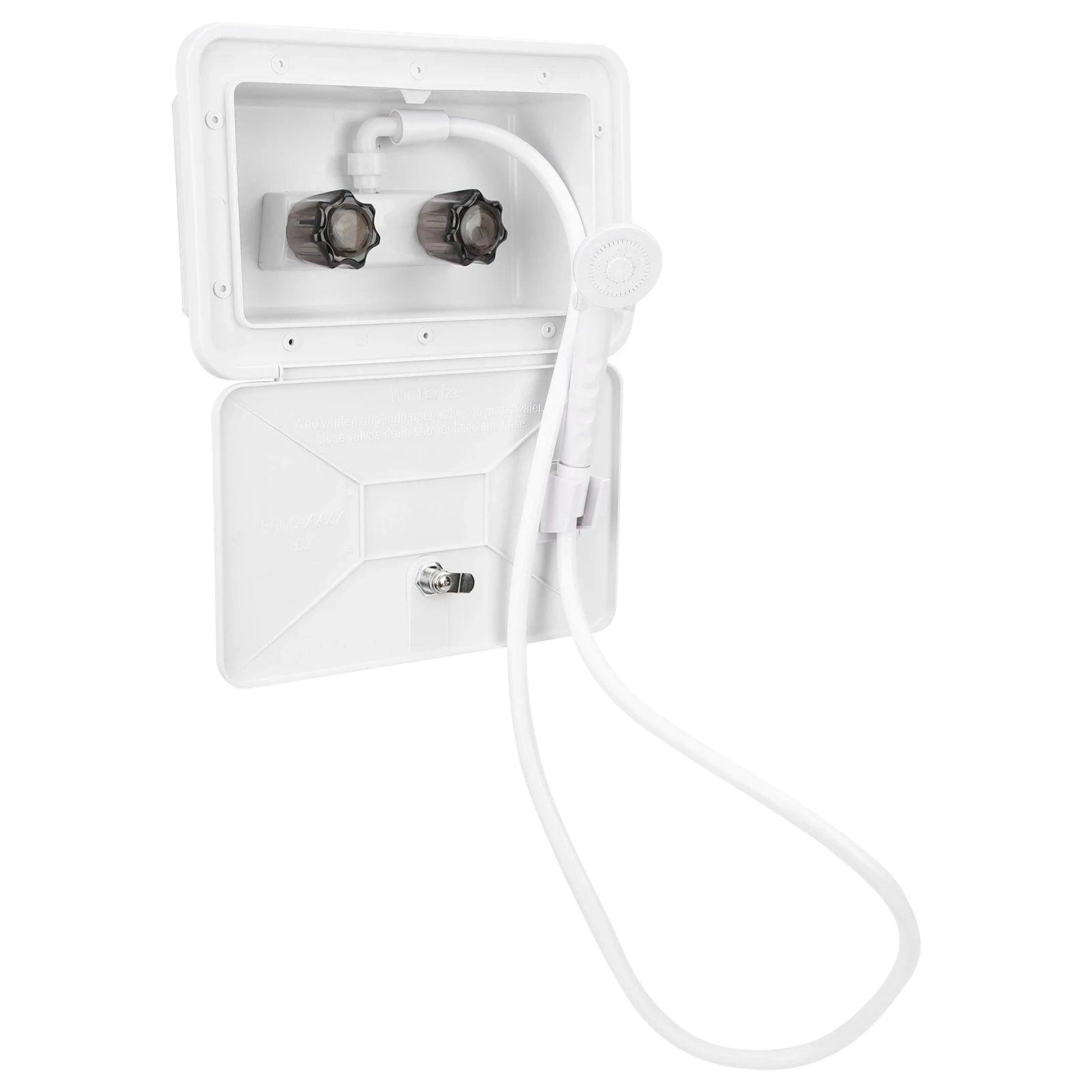 RV Exterior Shower Box Kit with Lock for Boat Camper Motorhome-White