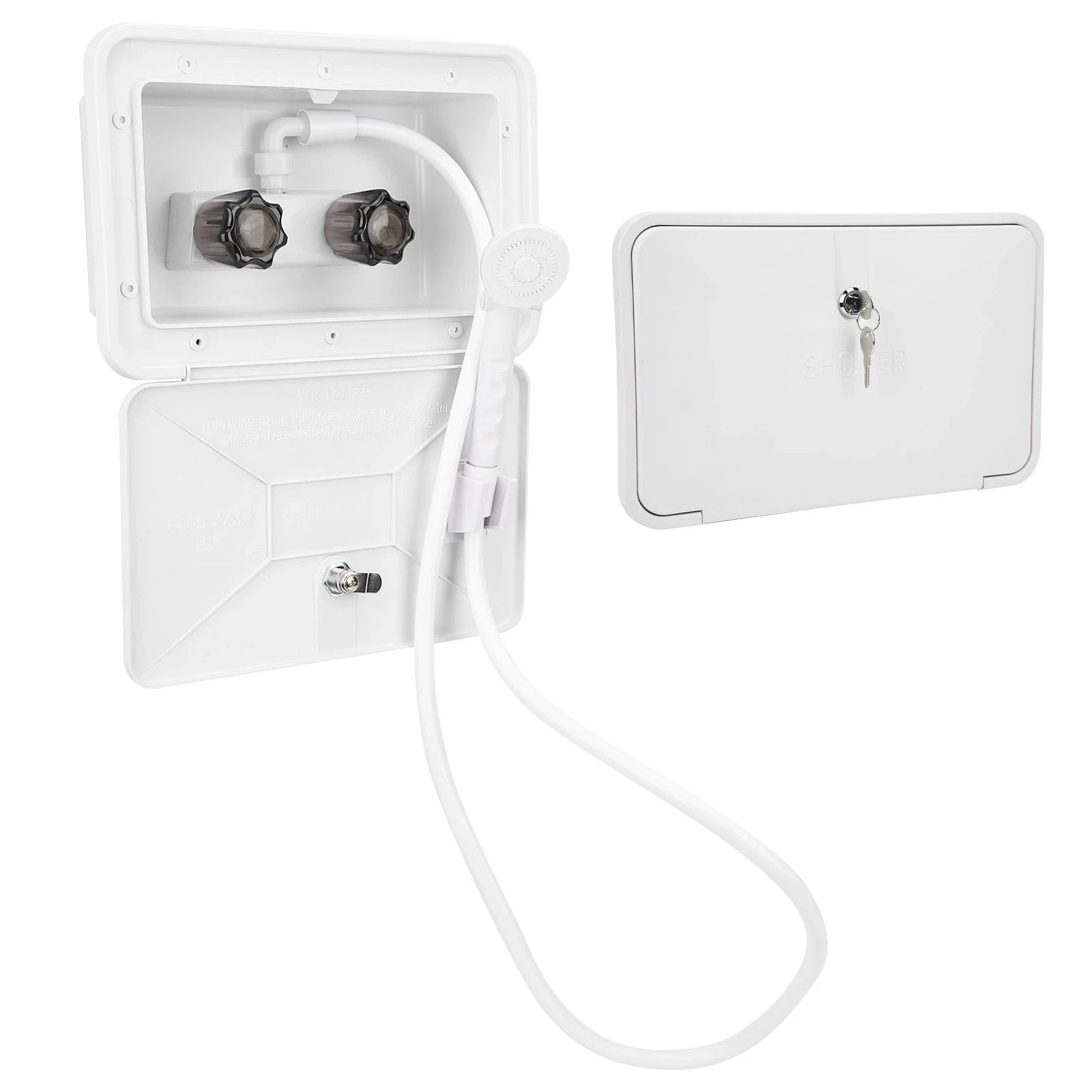 RV Exterior Shower Box Kit with Lock for Boat Camper Motorhome-White