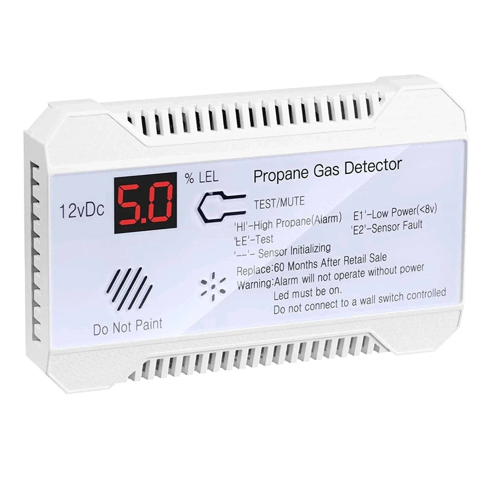 RV Propane Gas Detector 85dB Alarm DC 12V Compact Design-White
