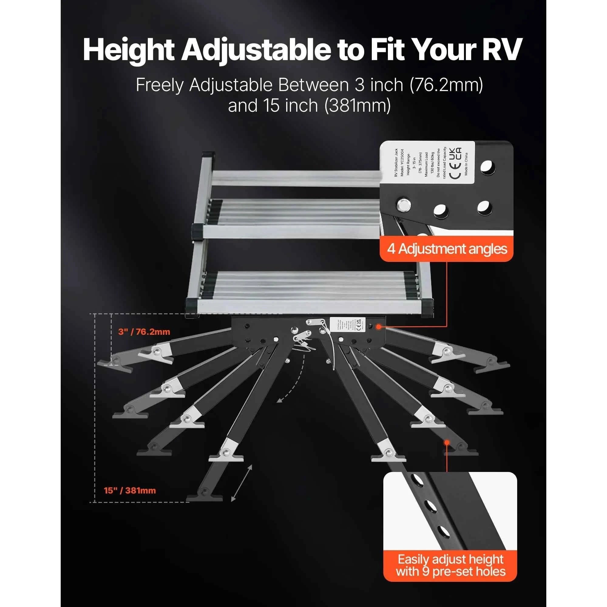 RV Step Stabilizer Height Adjustable Camper Stair Stabilizer for 5th Wheels and Travel Trailers-3-15inch / United States