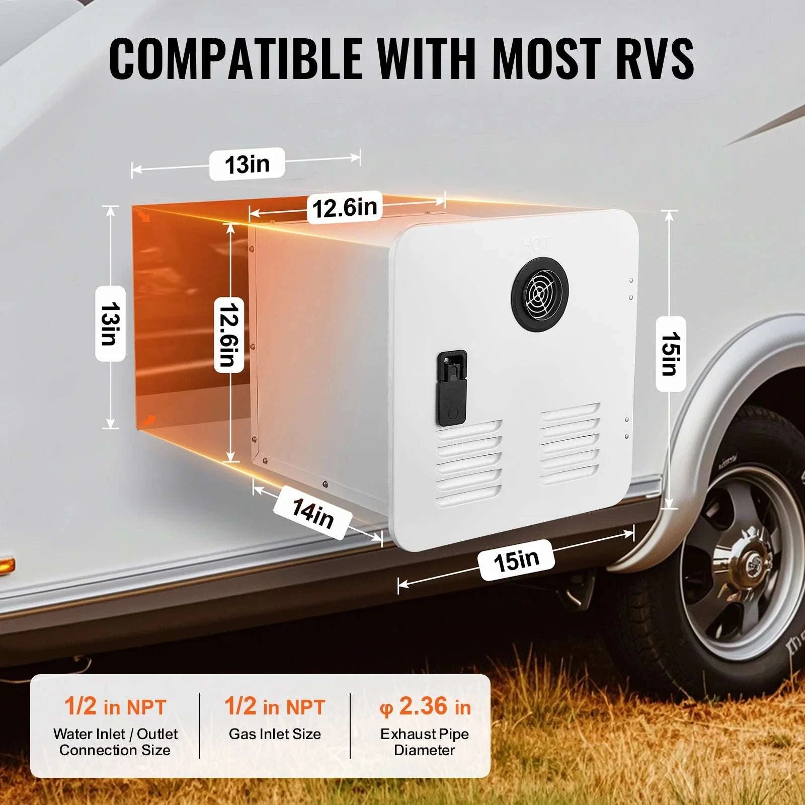 RV Tankless Water Heater 42,000 BTU Instant Hot Water 15x15-White 65000BTU / United States