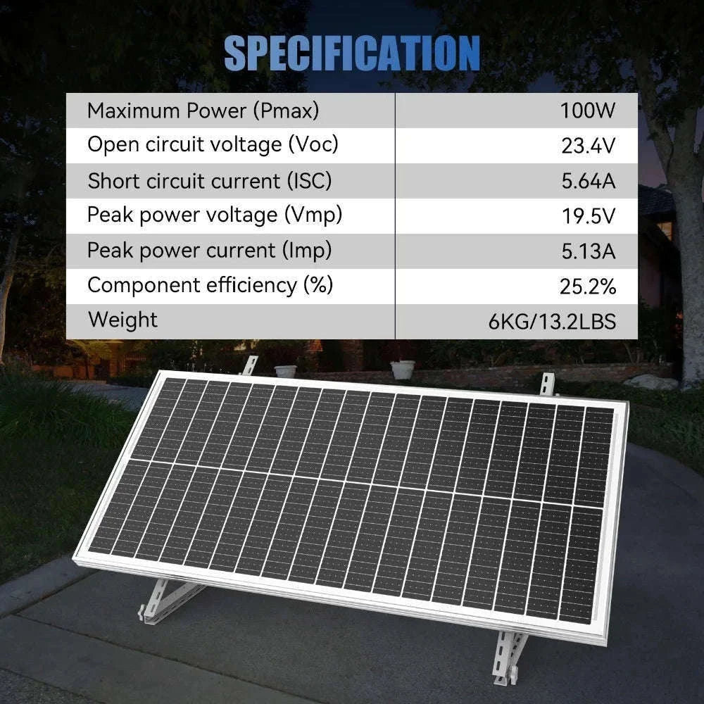 RVPOZWER 100W 12.8V 12BB Solar Cell Monocrystalline Solar Panel High Efficiency Solar Module Charge Battery for RV Trailer-100W / Germany