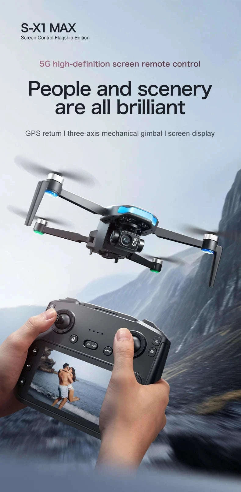 S-X1 MAX GPS Drone with 4K Gimbal Camera and Display Remote-S-X1 Black