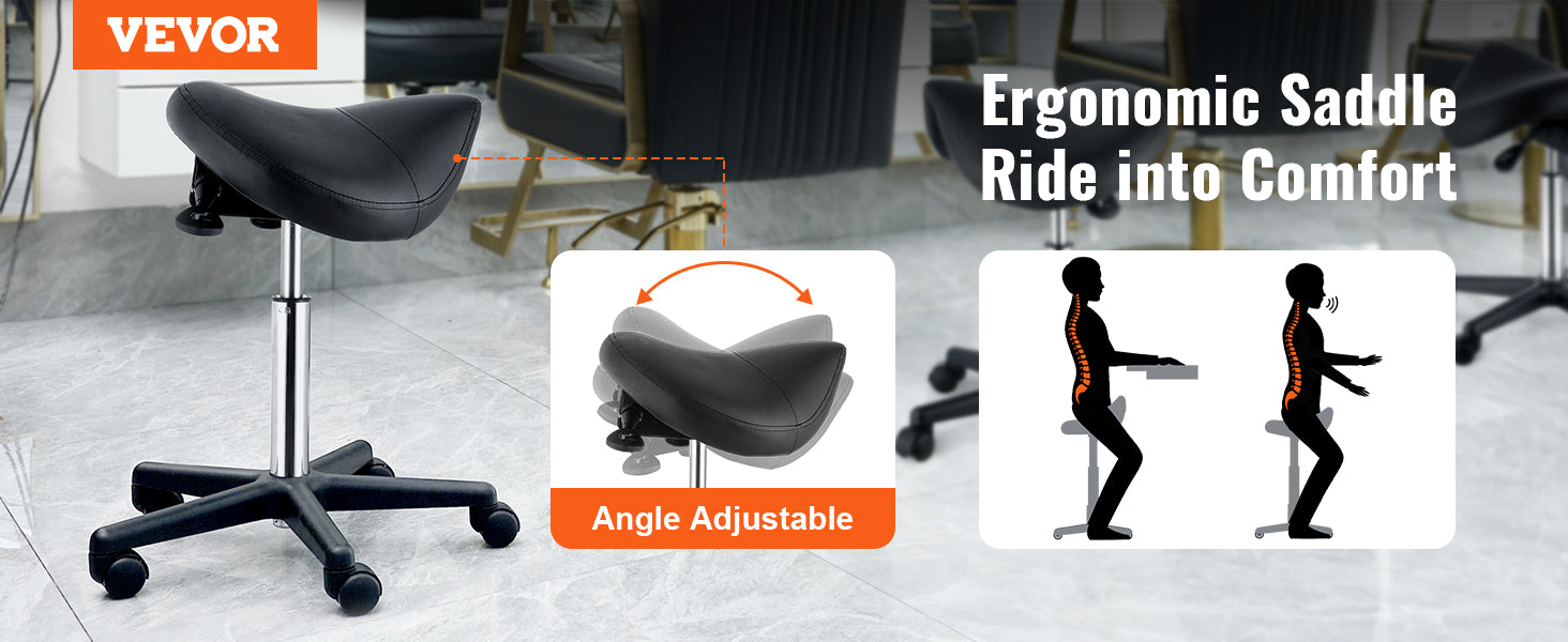 Ergonomic Saddle Stool with 5 Swivel Casters, 360° Rotation, 20.1-28 in Height Adjustable