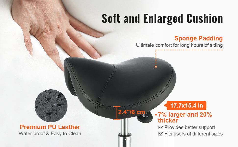 SucceBuy Ergonomic Saddle Stool w/ 5 Swivel Casters 360° Rotation 20.1-28 in Height Adjustable Round Stool for Bar Salon Office