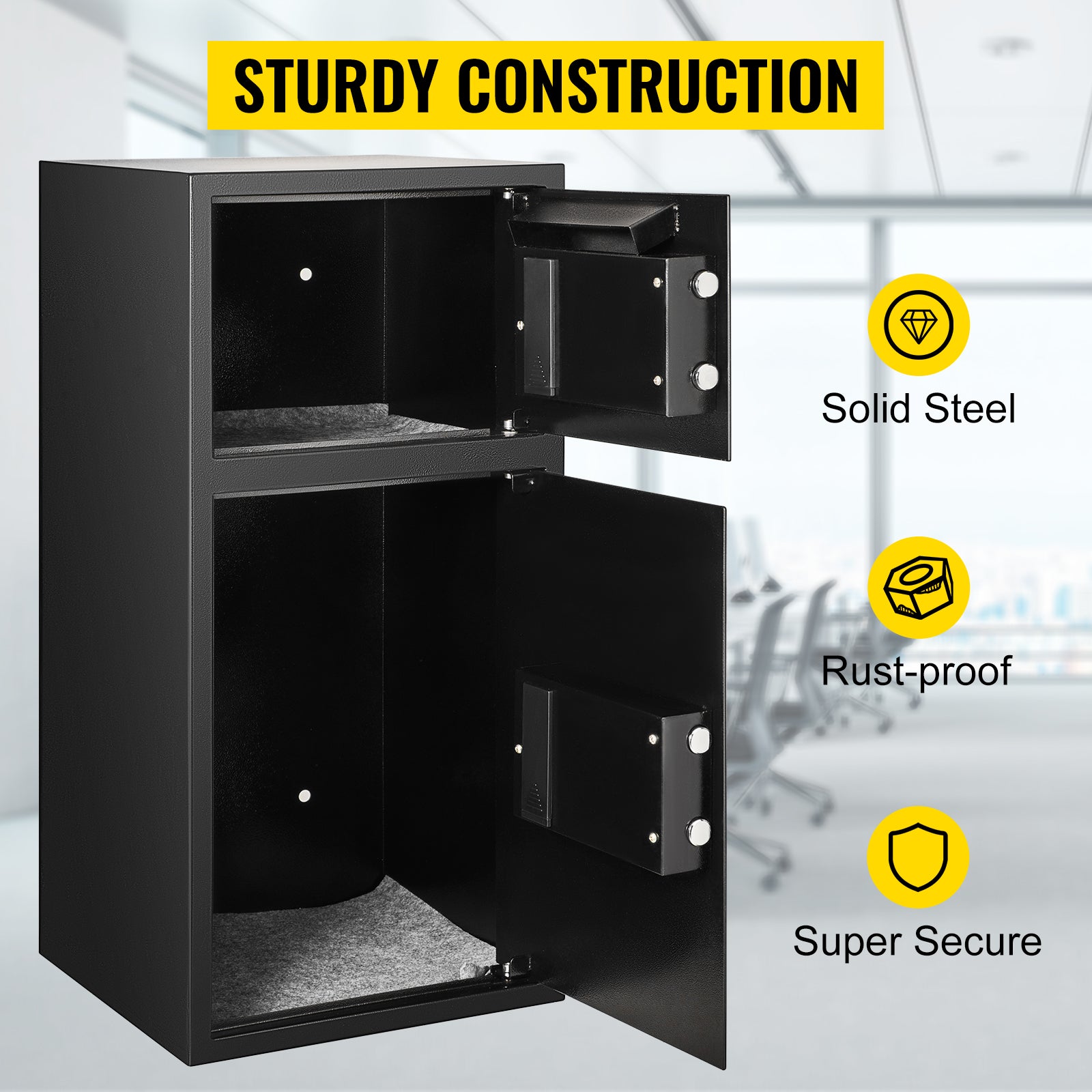 33" Double Door Steel Safe with Digital Lock & Hidden Storage
