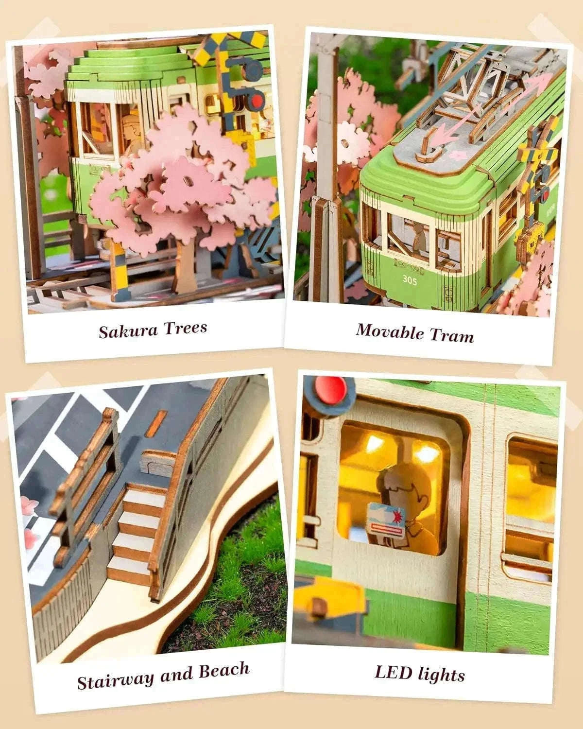 Sakura Journey 3D Puzzle Tram Model with LED Light-BTTGS02 / UNITED KINGDOM