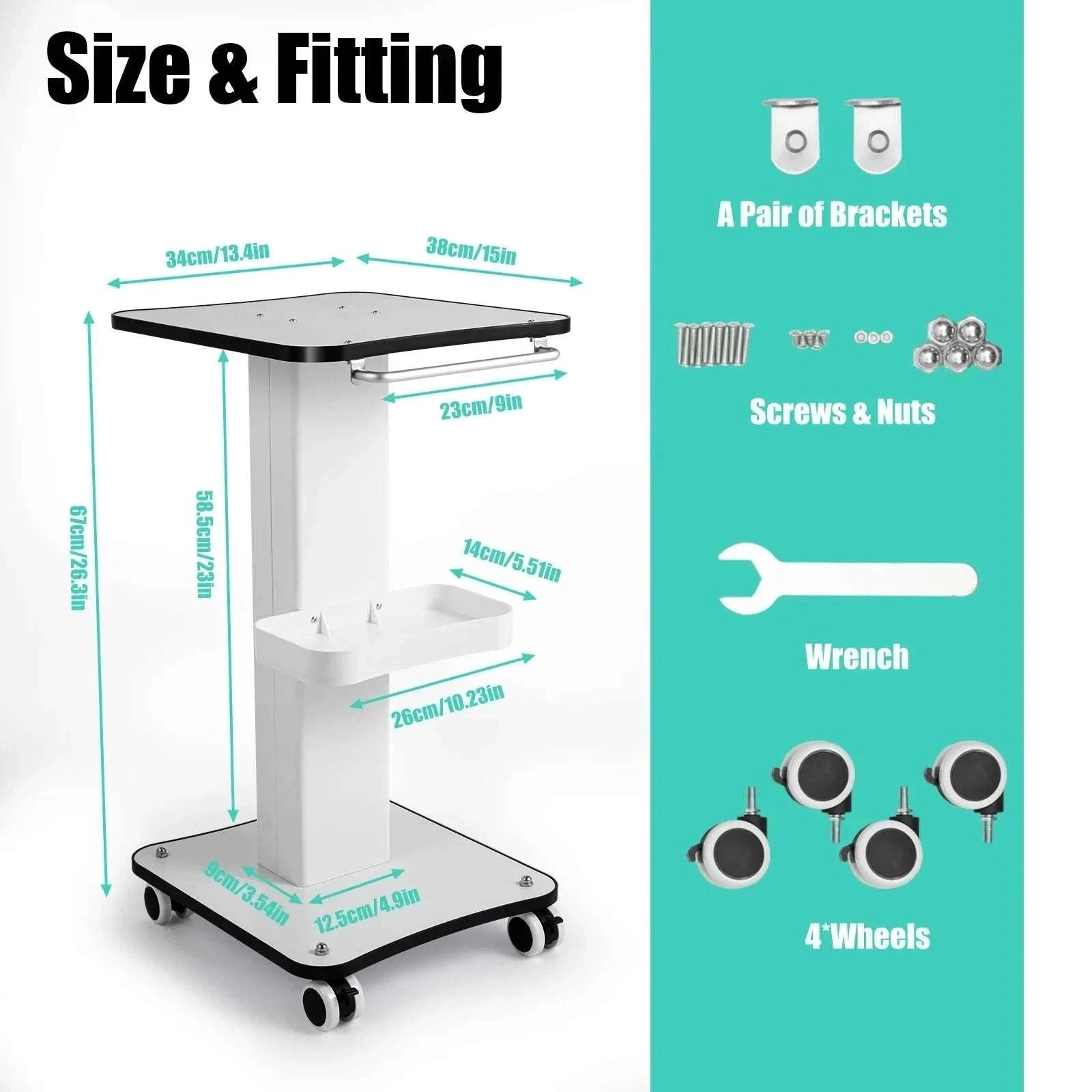 Salon Beauty Trolley Cart with Wheels and 3-Tier Storage-WHITE / spain