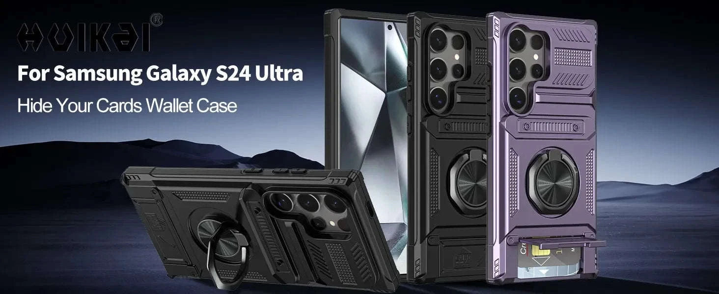 Samsung Galaxy Shockproof Wallet Case with Kickstand-Black / Samsung S24 Ultra