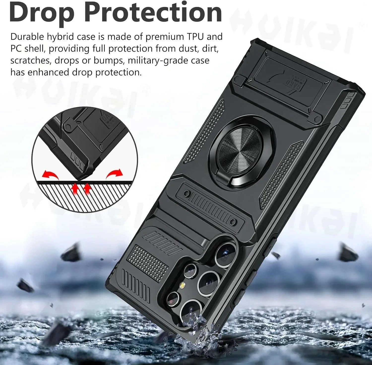 Samsung Galaxy Shockproof Wallet Case with Kickstand-Black / Samsung S24 Ultra