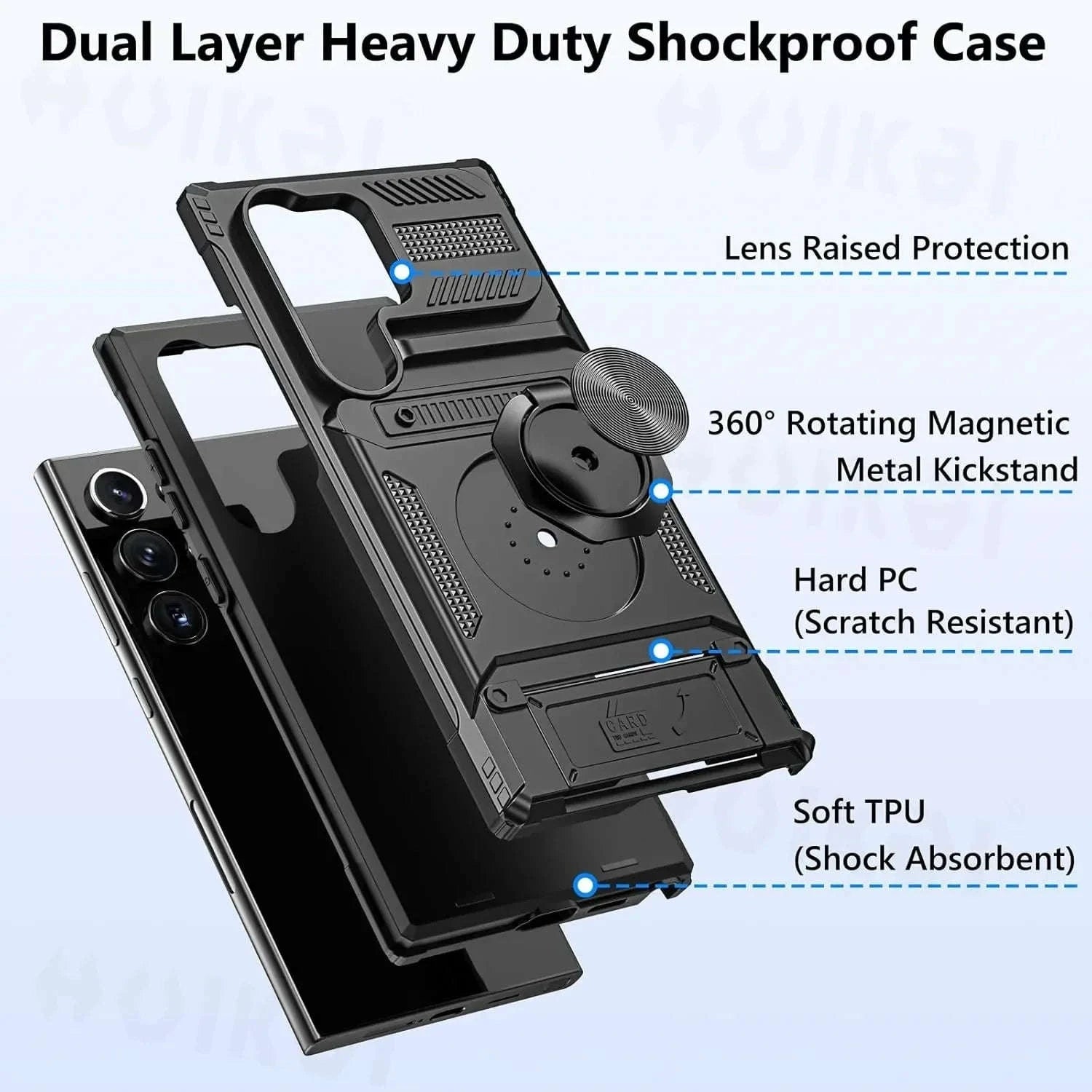 Samsung Galaxy Shockproof Wallet Case with Kickstand-Black / Samsung S24 Ultra