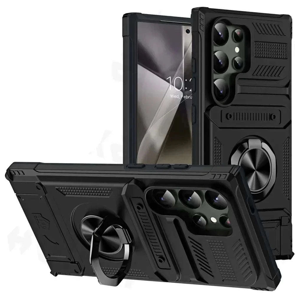 Samsung Galaxy Shockproof Wallet Case with Kickstand-Black / Samsung S24 Ultra