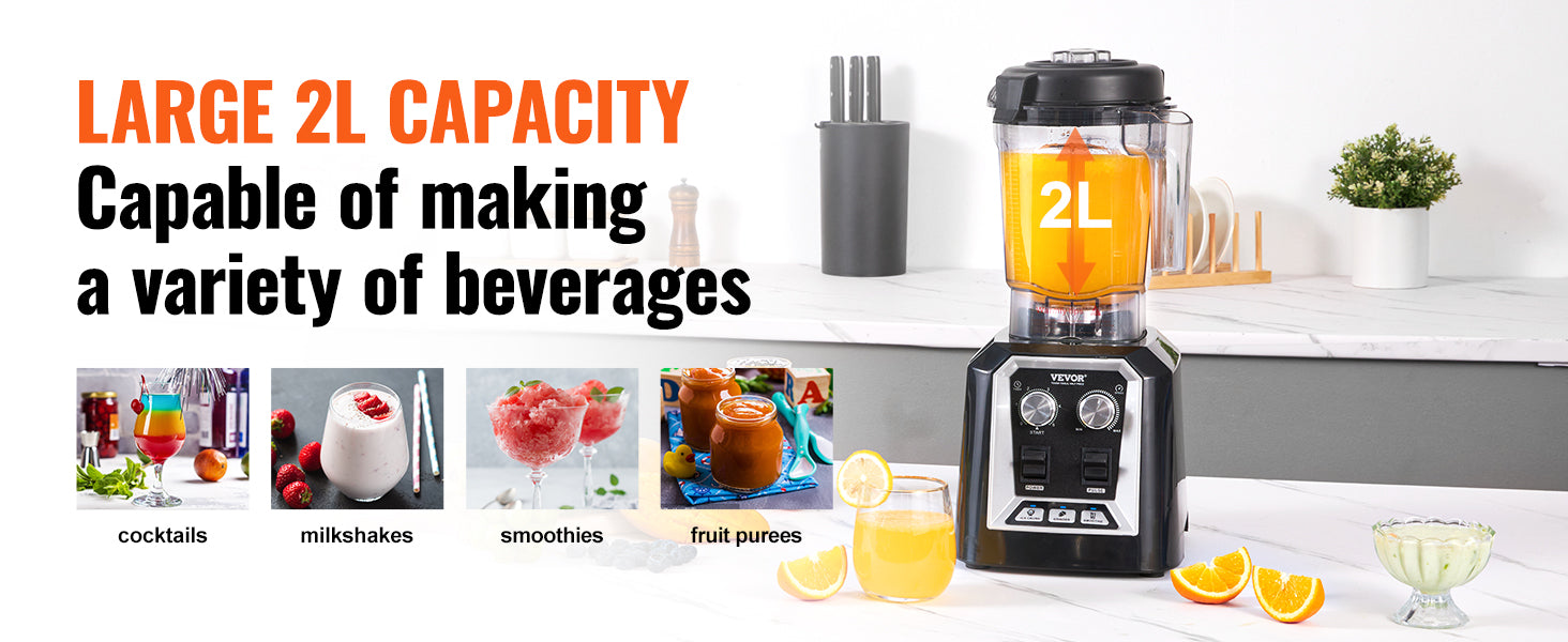 2L Professionel Smoothie Blender 2200W Høj Effekt Bordblender