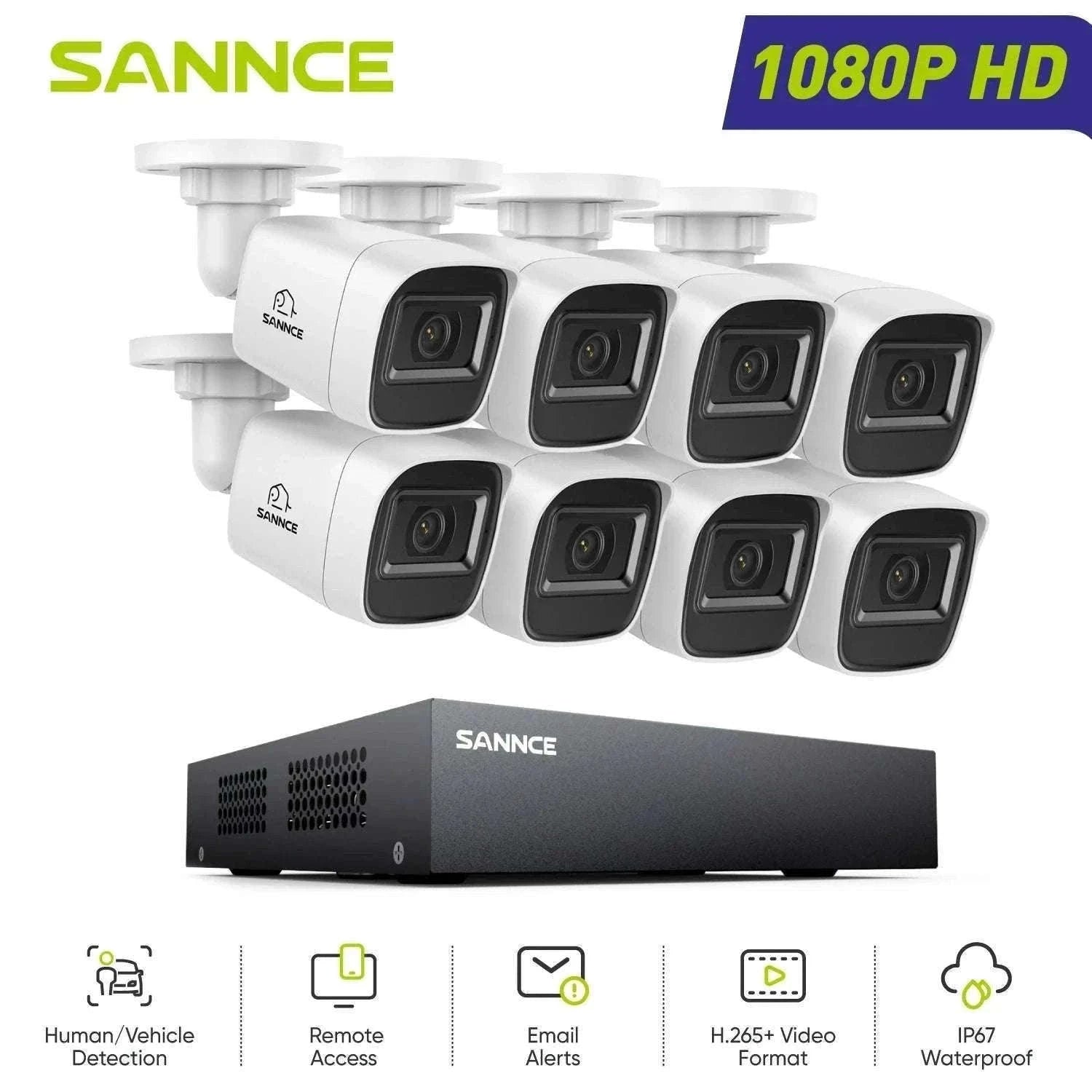 SANNCE 8CH 1080P Security Camera System with Night Vision-8pcs cam / 2T / United Kingdom