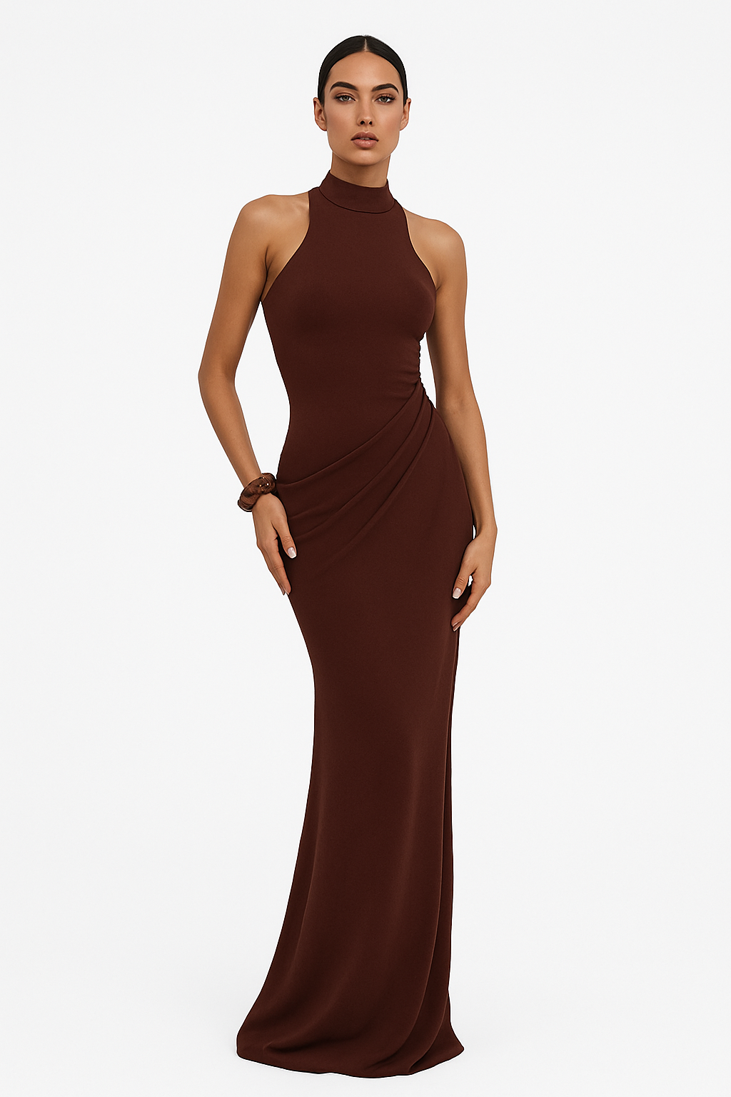 Black Satin Hollow-Out Maxi Dress for Bold Evening Style