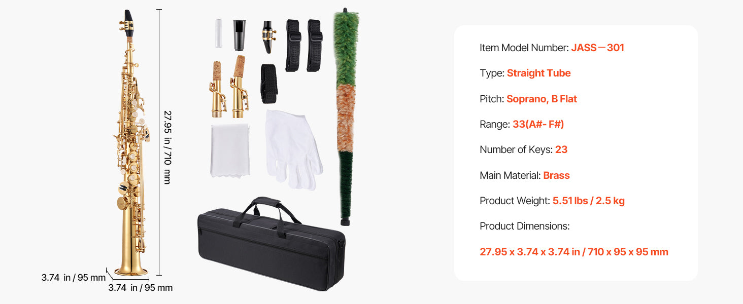 Straight Soprano Saxophone B Flat 23 Keys Beginner Kit