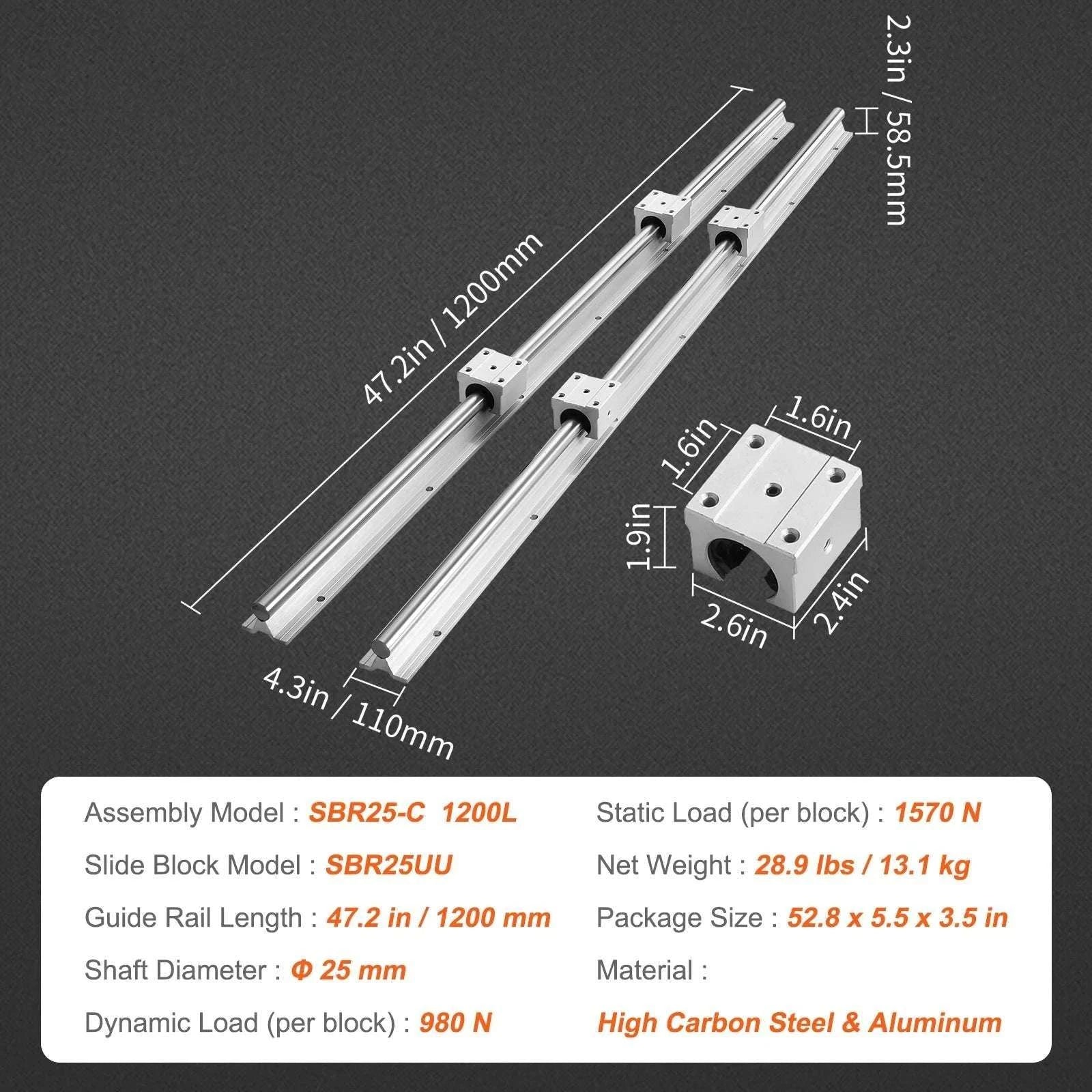 SBR Linear Guide Rail Kit with 4 Bearing Blocks for CNC & DIY-United States / SBR16 800MM