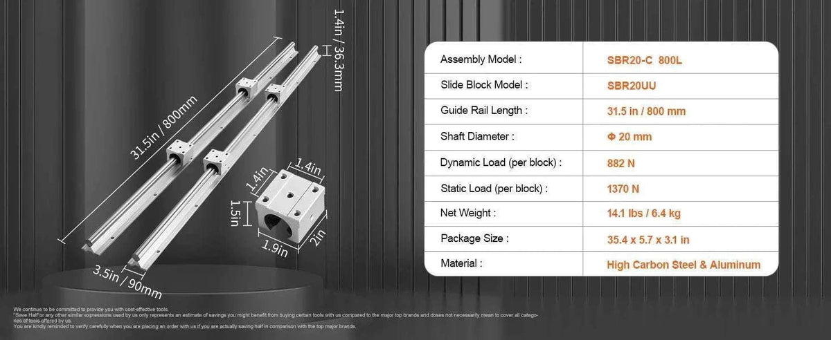 SBR Linear Guide Rails Kit with 4 Bearing Blocks for CNC DIY-spain / SBR16 2000MM