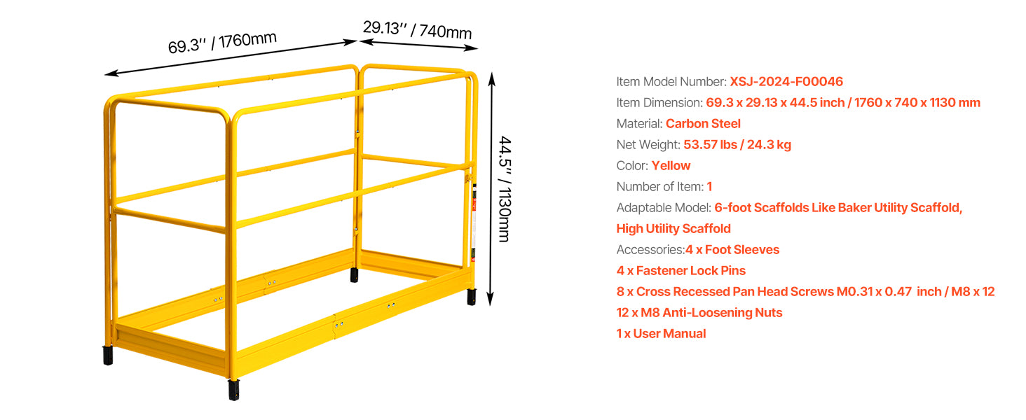 6ft Scaffolding Safety Guardrail System with Carbon Steel Frame