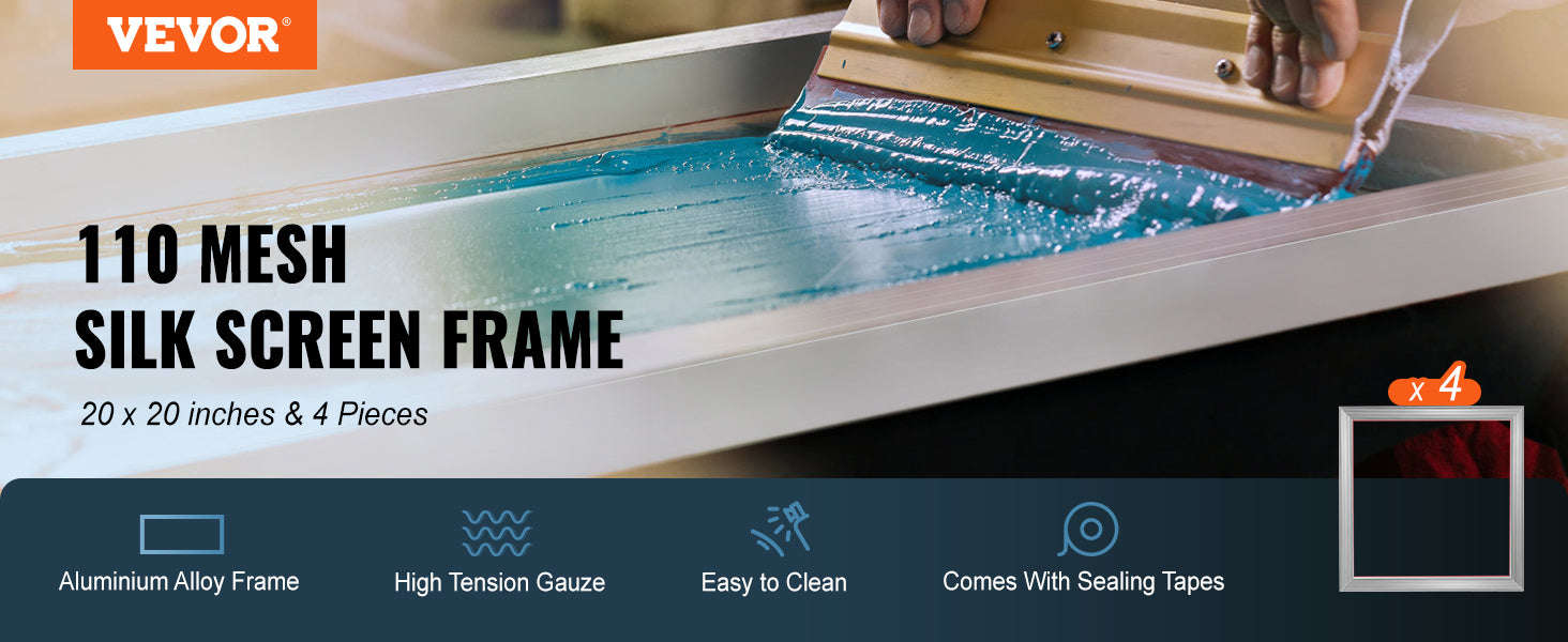 Screen Printing Kit 4 Pieces 20x20 in Aluminum Frames with 110 Mesh-4pcs 20x20 in / United States