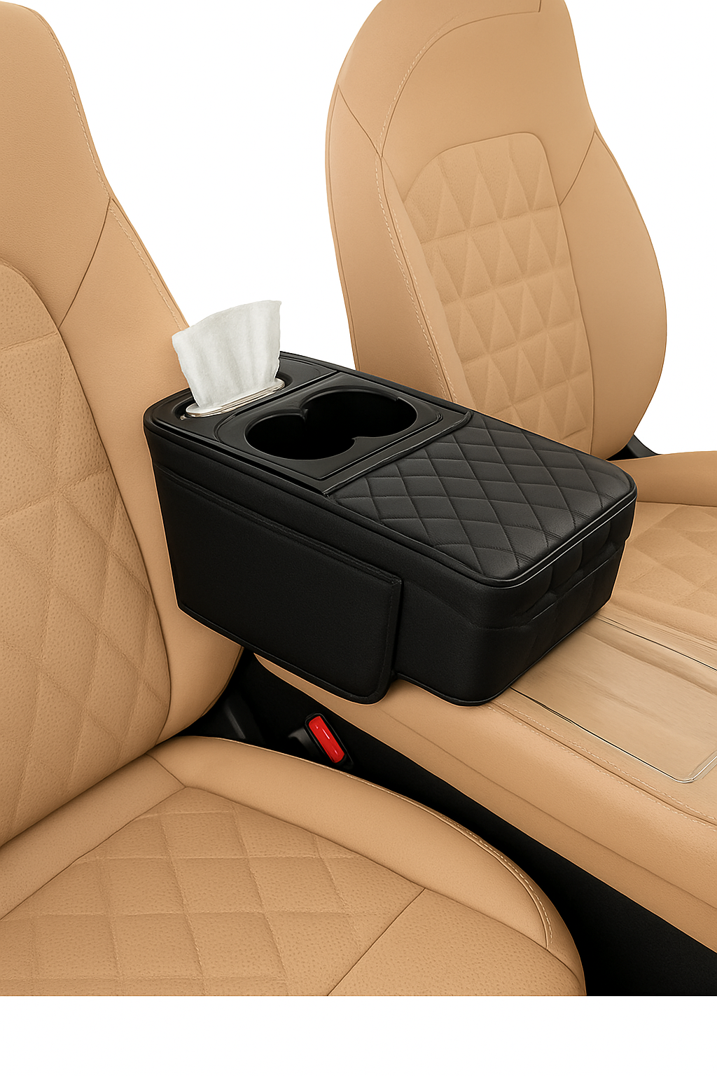 7cm Thick Car Armrest Cushion with Tissue Holder and Storage
