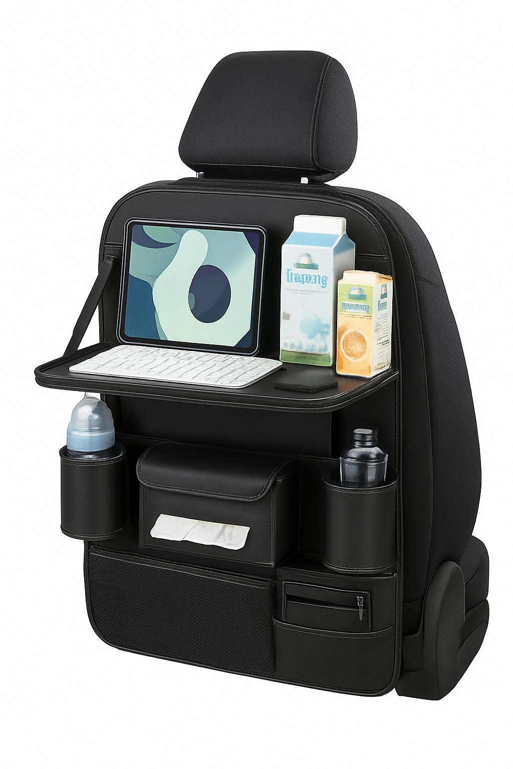 9 in 1 Car Seat Back Organizer with Hidden Tray, Mesh Pocket and Tissue Holder