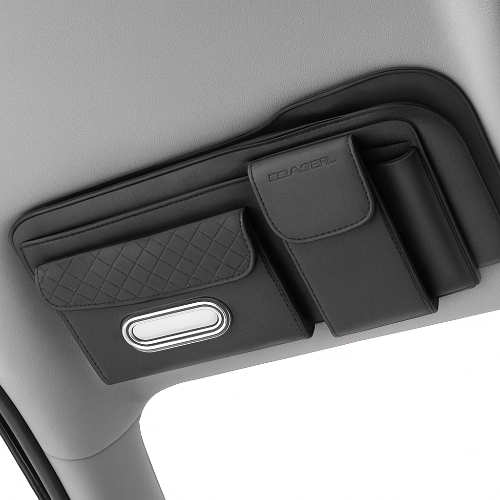 Car Sun Visor Storage Bag with Glasses Case and Tissue Holder