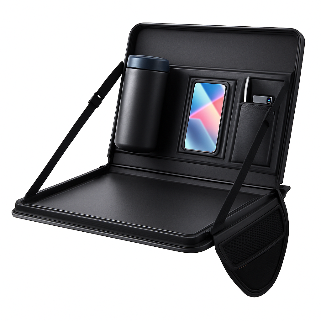 Portable Steering Wheel Foldable Tray with Multi-Pocket Storage