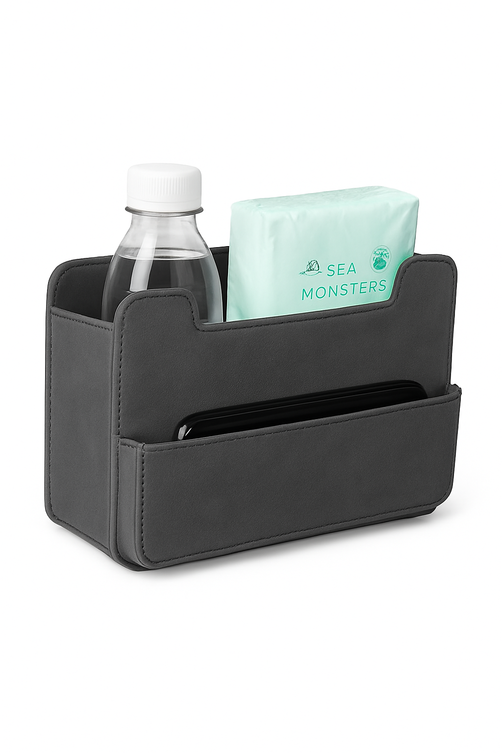 Tiny Car Trash Can with Pocket, Waterproof PU Leather