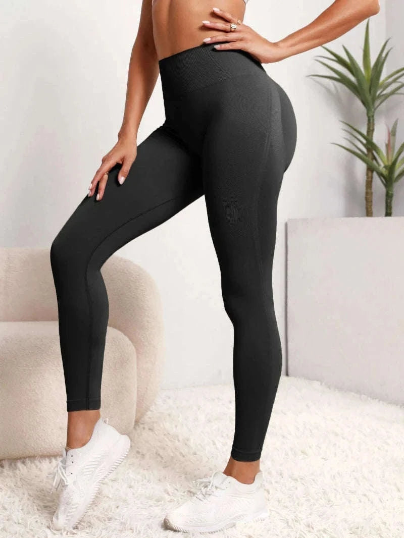 Seamless High Waist Leggings with Hip-Lifting Support-M / black