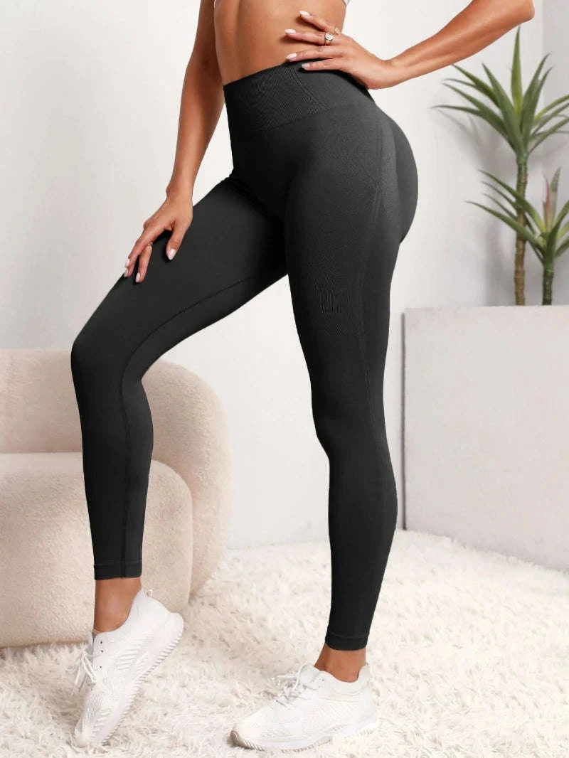 Seamless Hip Lifting High Waist Leggings-M / black