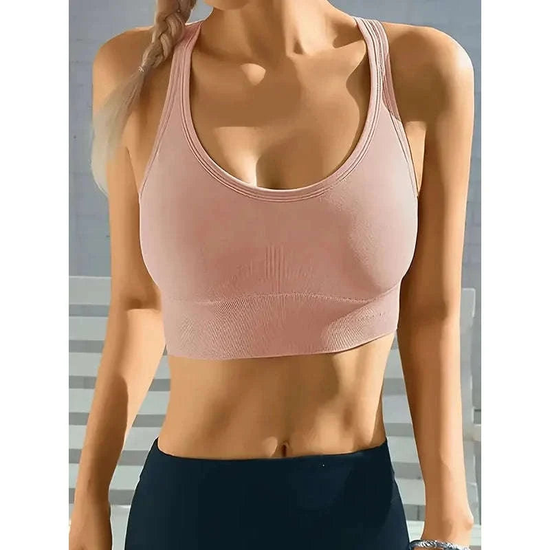Seamless Yoga Tank Bra – Push-Up Support-GRAY / M