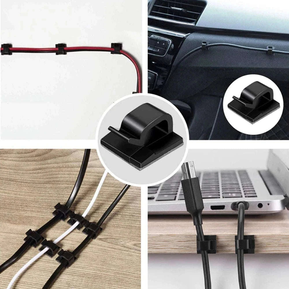 Self-Adhesive Cable Management Clips Pack for Neat Cords-20PCS-Black