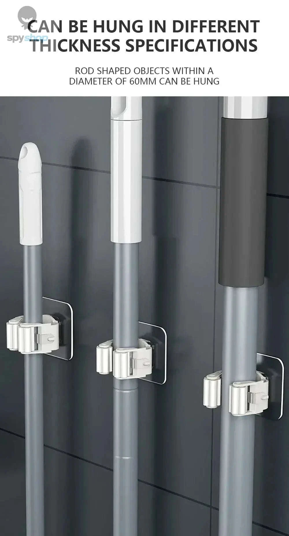 Self-adhesive Mop Holder – Wall-Mounted Organizer for Mops, Brooms & Tools-15pcs- White