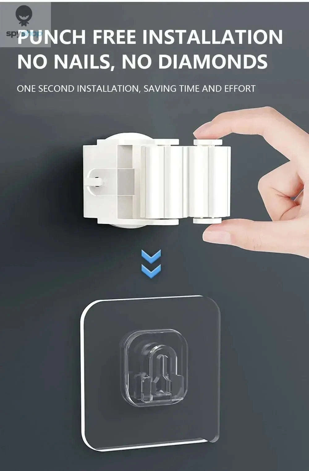 Self-adhesive Mop Holder – Wall-Mounted Organizer for Mops, Brooms & Tools-15pcs- White