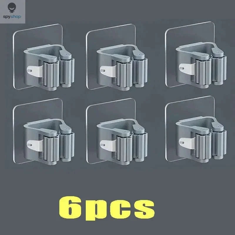 Self-adhesive Mop Holder – Wall-Mounted Organizer for Mops, Brooms & Tools-15pcs- White