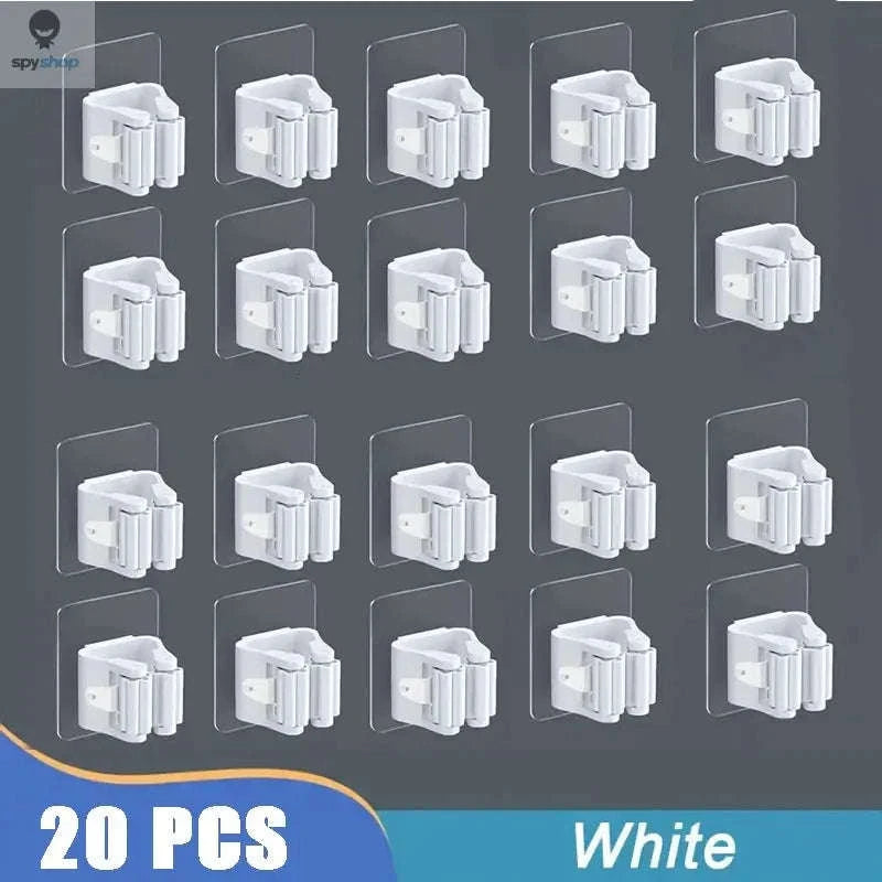 Self-adhesive Mop Holder – Wall-Mounted Organizer for Mops, Brooms & Tools-15pcs- White